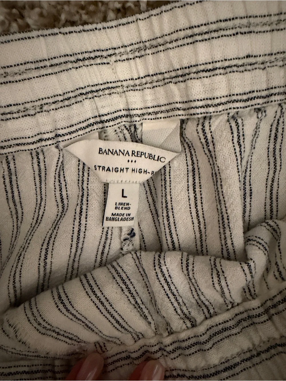 Banana Republic White & Blue Striped Straight-Leg Linen Pants